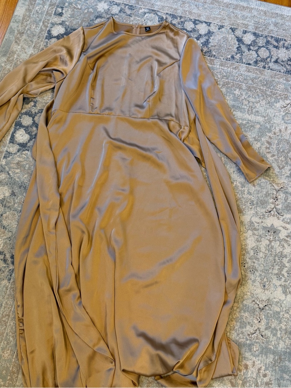 SHEIN Tan Long Sleeve Maxi Dress shiny
